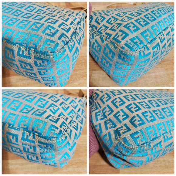 Fendi Blue/ Beige FF Zucchino Pochette Shoulder Bag - Picture 9 of 10